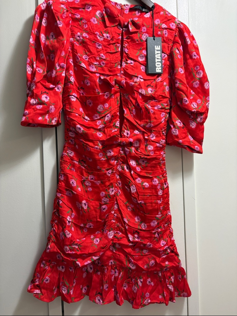 Rotate Red Floral Ruched Mini Dress - Picture 3 of 16
